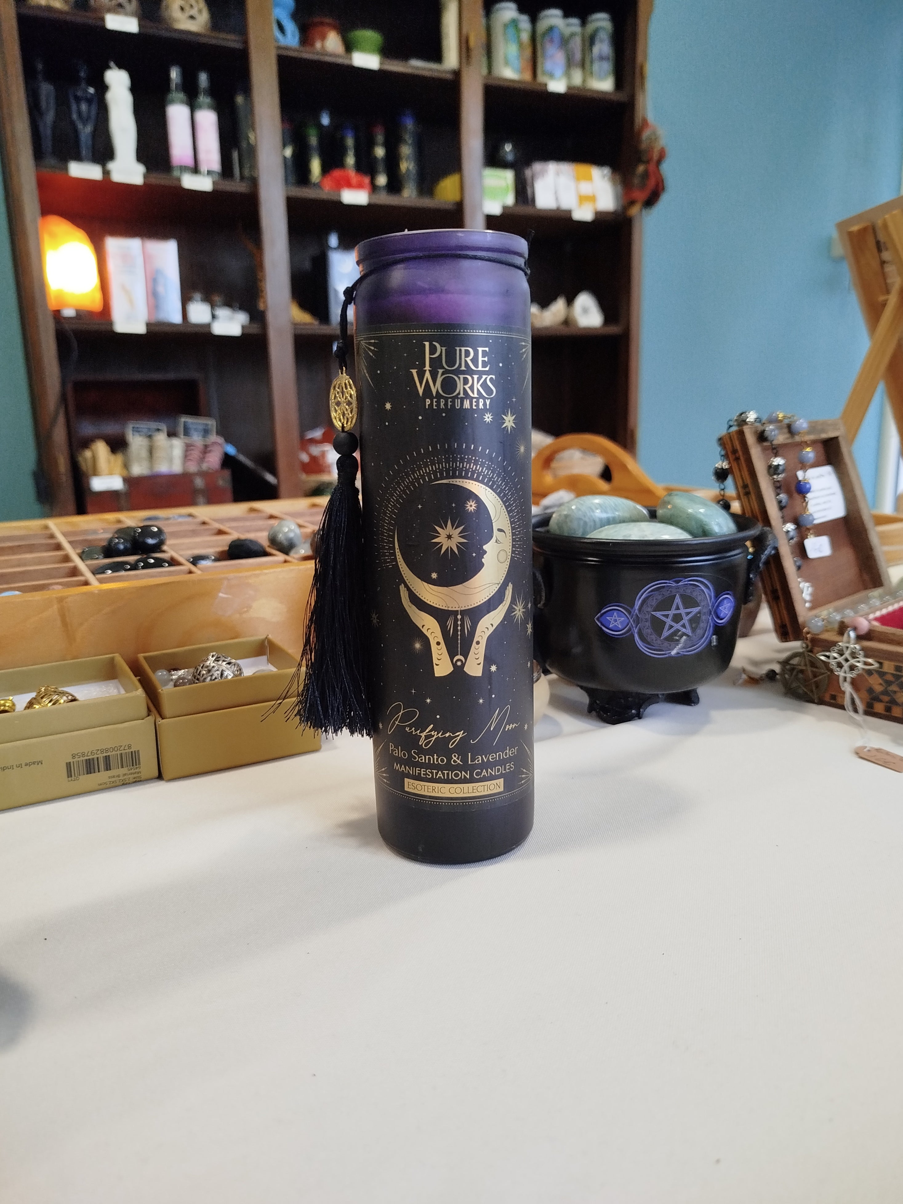 bougie de purification, palo santo et lavande, bougie d'intention, manifestation