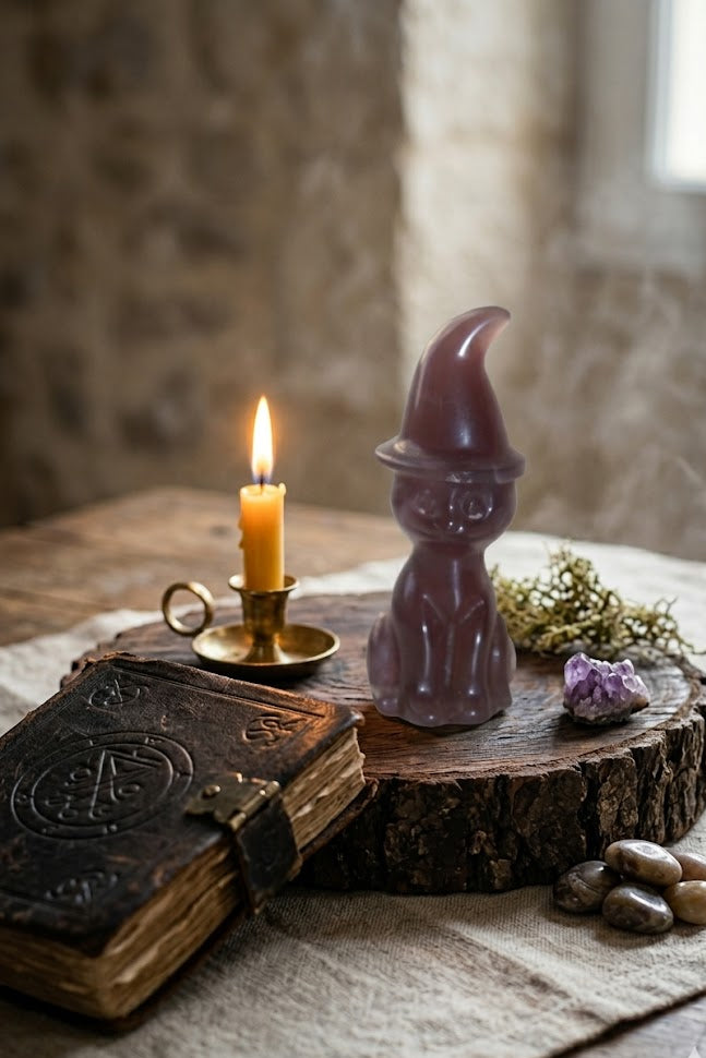 Laissez ce petit compagnon de cristal veiller sur vous, combinant la fidélité éternelle du chat à l'éclat protecteur de la fluorite.