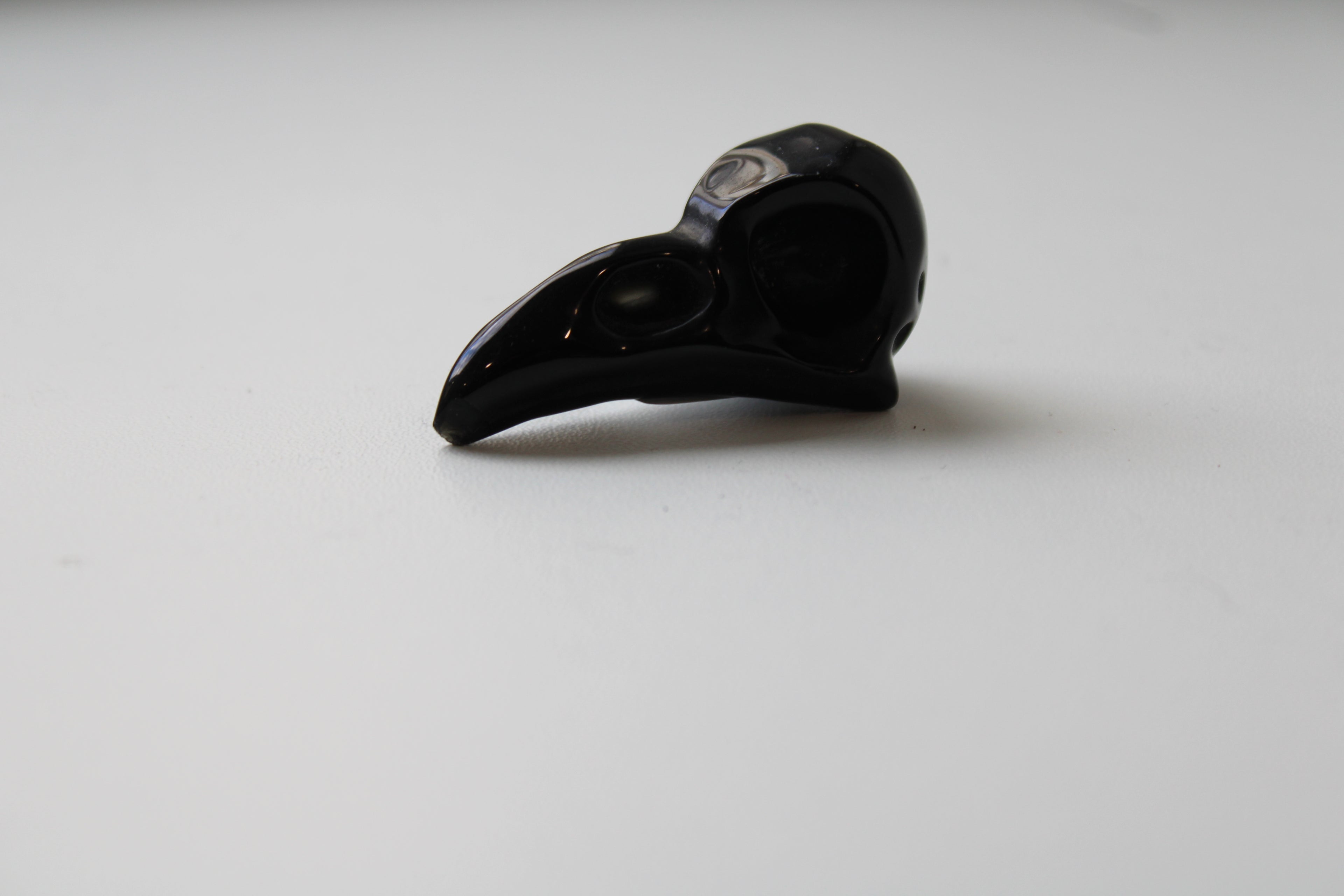 Crâne de corbeau en obsidienne noire, puissant gardien de sagesse et bouclier de protection