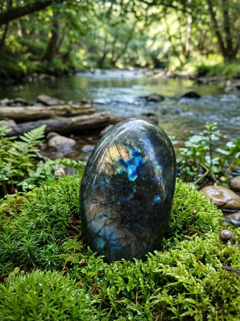 Infusée de la magie des aurores boréales tombées sur terre, cette labradorite d'exception est le bouclier protecteur idéal pour préserver l'énergie des thérapeutes et harmoniser l'atmosphère de leur cabinet.