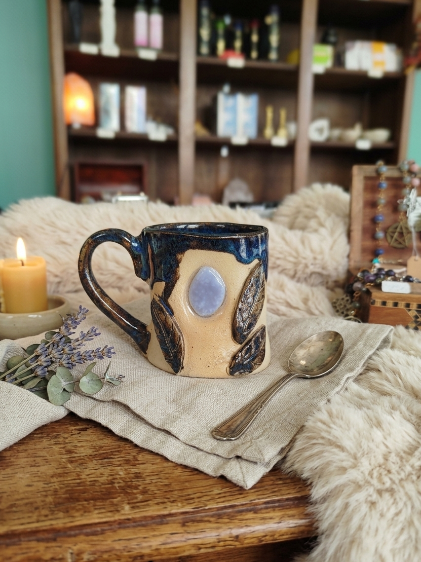 Tasse en Grès Pyrité avec Calcédoine Bleue - Mug en céramique