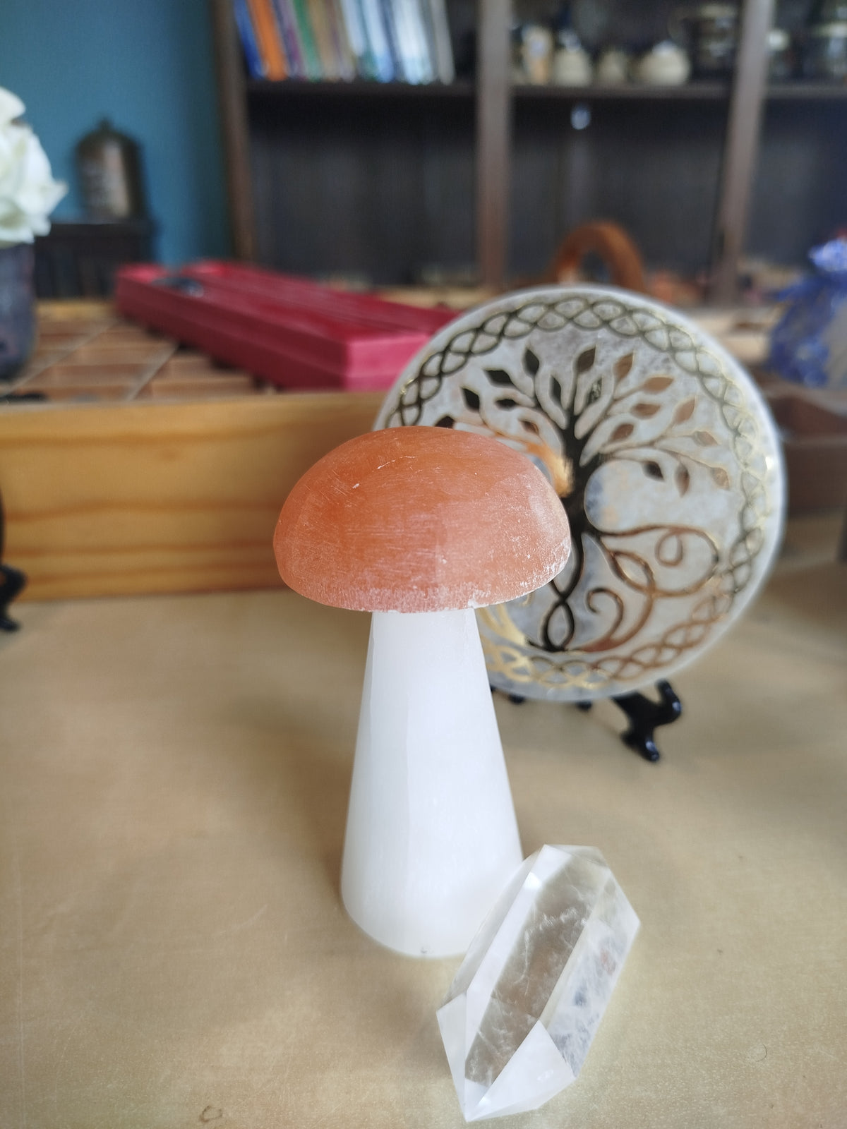 Champignon en Sélénite - décoration en pierre naturelle