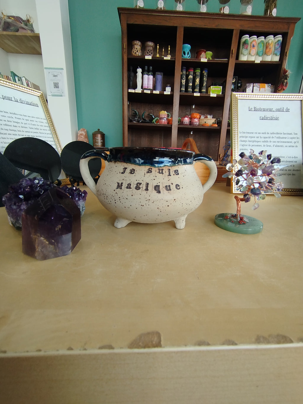 Chaudron d'intention en céramique - " Je suis Magique" | mug en grès Pyrité et labradorite