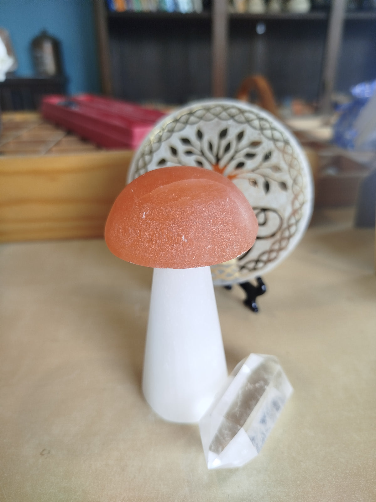 Champignon en Sélénite - décoration en pierre naturelle