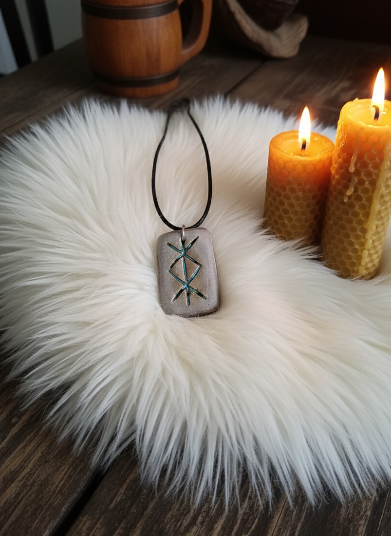 Talisman en grès noir et émail vert, façonné à la main avec intention pour offrir un ancrage spirituel et une protection inébranlable.