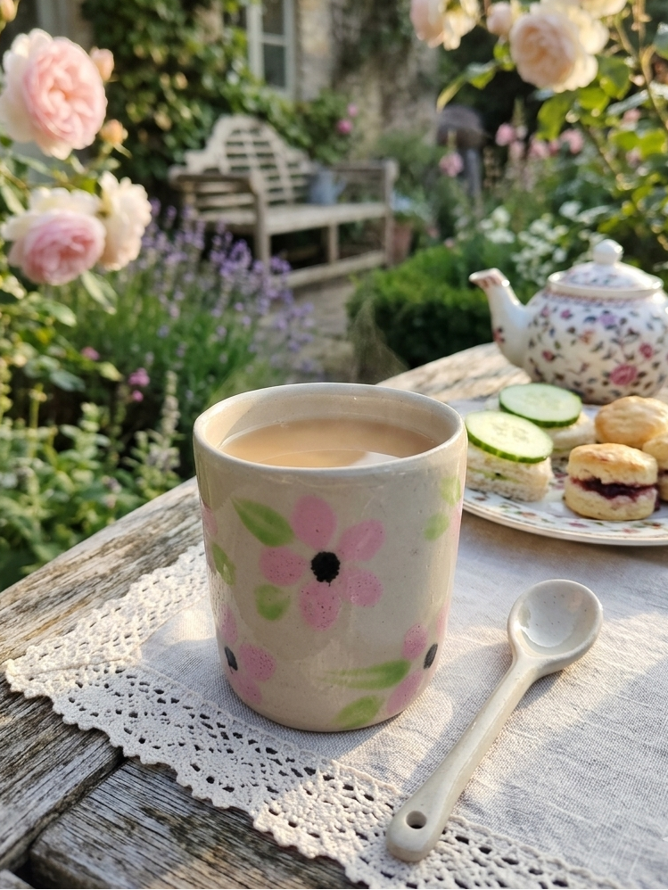 tasse à thé florale pastel