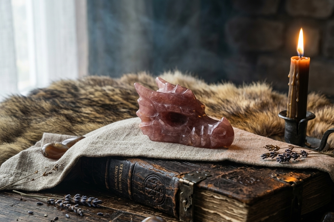 Laissez ce magnifique dragon de quartz fraise veiller sur vous, combinant la fidélité éternelle du gardien à l'éclat bienveillant de l'amour.